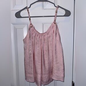 Anthropologie Pink Satin Spaghetti Strap Cami Top